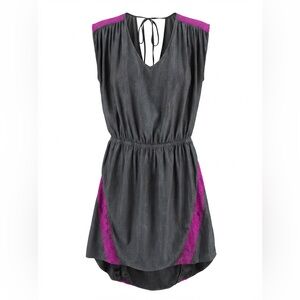 Vintage Y2K Express Backless Charcoal Dress with Fuchsia Lace Trim SP